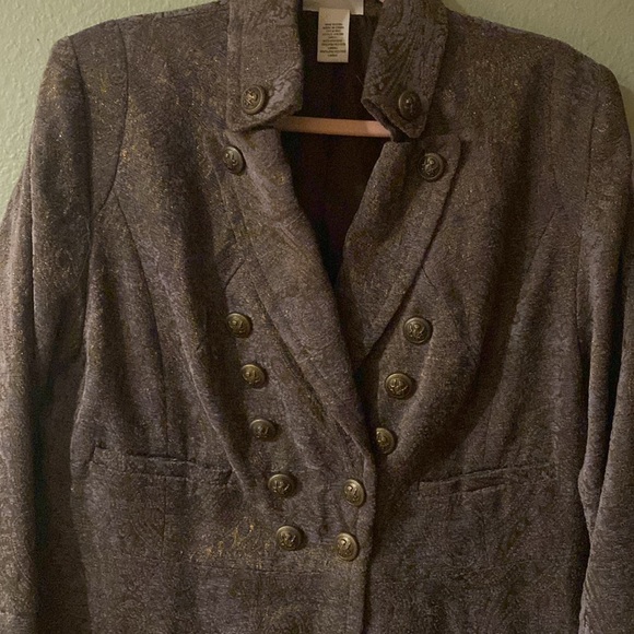 Soft Surroundings Blue/Brass Brocade Military Style Midi Coat, Size Large - Picture 1 of 11